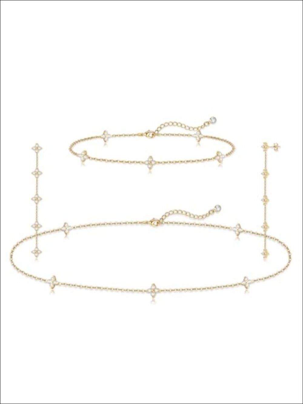 Sterling Silver Tennis Necklace Bracelet Choker Crystal Link Earrings Set
